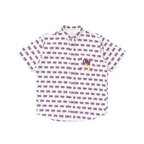 Winged Logo Patterned Short Sleeve Shirt, White