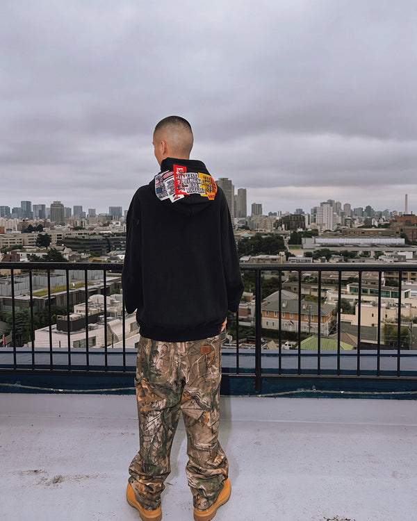 ASSORTED LABELS EMBROIDERED HOODIE BLACK