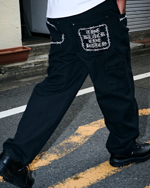 BARBED WIRE EMBROIDERED PAINTER PANTS BLACK