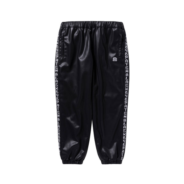 Kanji Taped Faux Leather Track Pants, Black