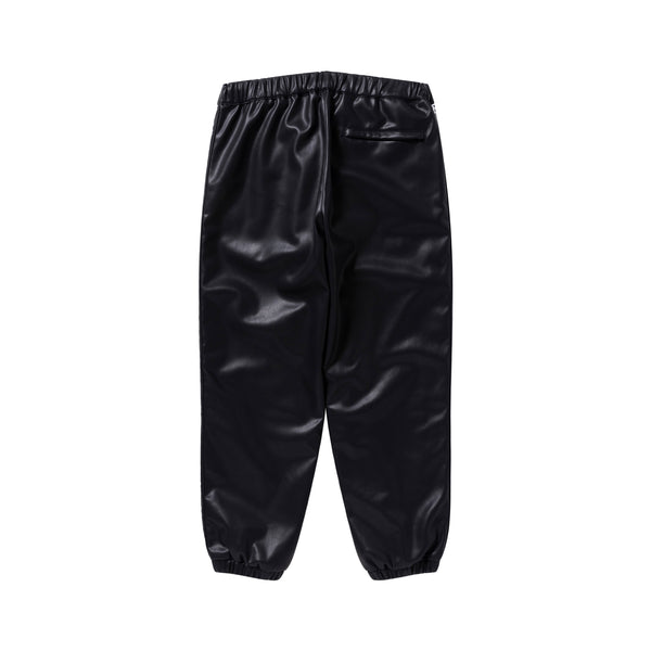 Kanji Taped Faux Leather Track Pants, Black