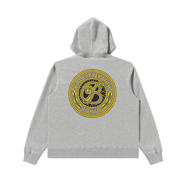 B EMBLEM ZIP HOODIE HEATHER GRAY