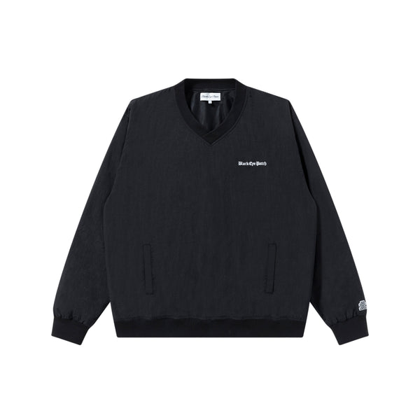 BLACKLETTER V NECK NYLON PULLOVER BLACK