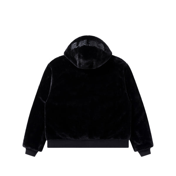 MOHAIR FAUX FUR HODDED JACKET BLACK