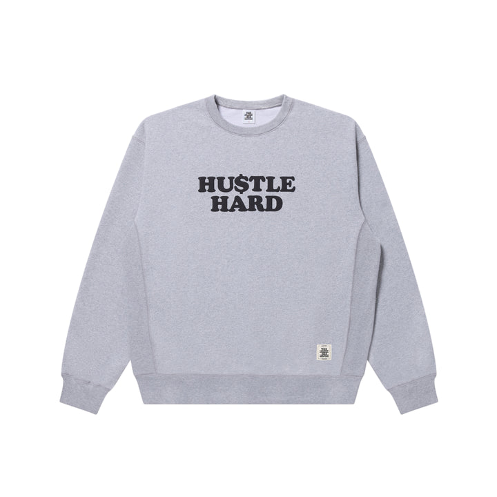 HUSTLE HARD CREW SWEAT HEATHER GRAY