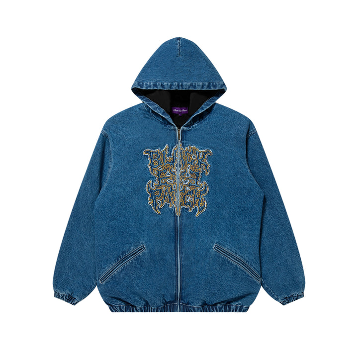 METAL LOGO HOODED DENIM JACKET INDIGO