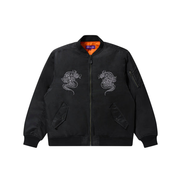 Black Embroidered Dragon Bomber Jacket