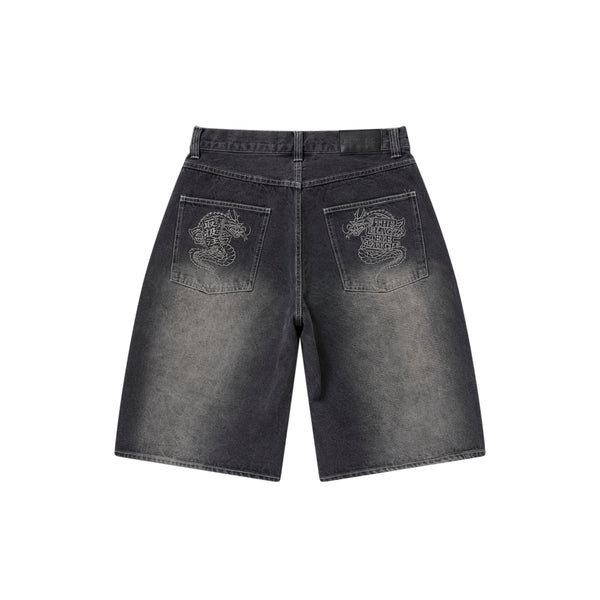 OG DRAGON Baggy Denim Shorts, Black