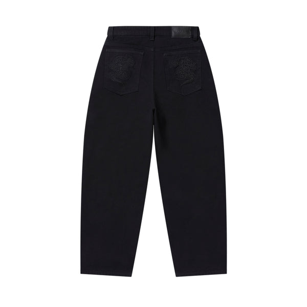 DRAGONS EMBROIDERED WASHED BAGGY PANTS BLACK