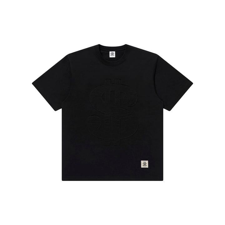 BIG DOLLAR SIGN FABRIC STITCHED TEE BLACK