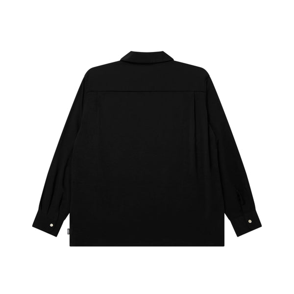 OE Logo Open Collared Long Sleeve Rayon Shirt, Black