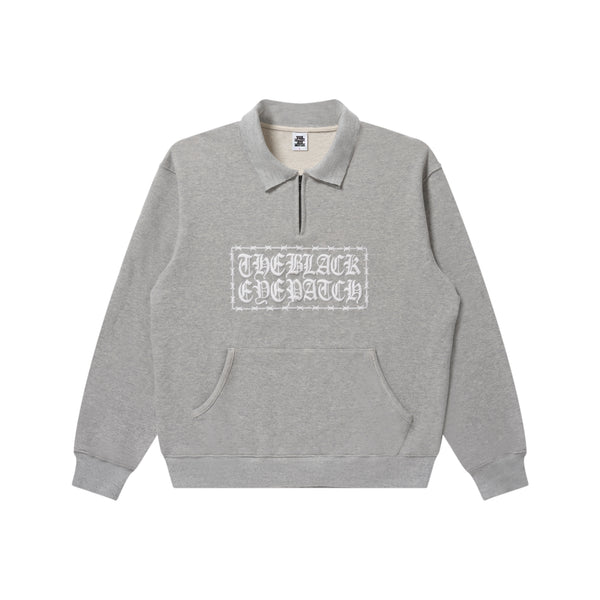 BARBED WIRE LOGO KOBE TERRY HALF ZIP SWEAT HEATHER GRAY