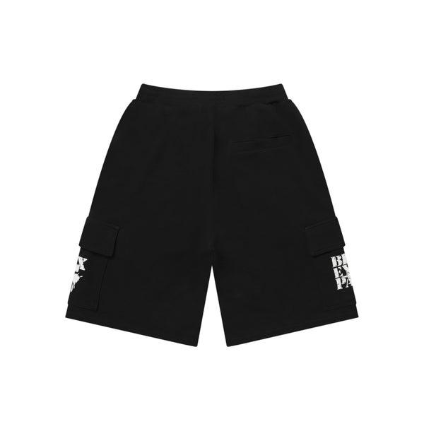 FWM YOKO LOGO SWEAT CARGO BAGGY SHORTS BLACK