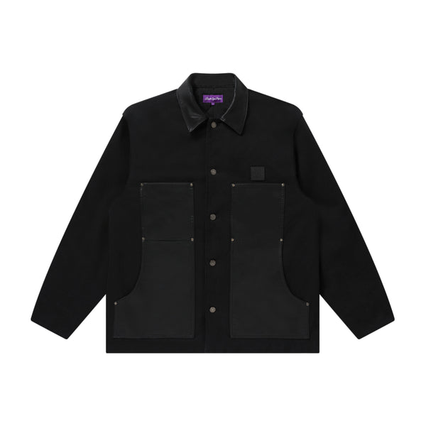 LEATHER PATCHED DUCK JACKET BLACK