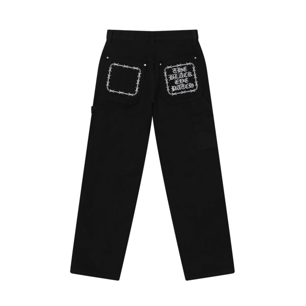 BARBED WIRE EMBROIDERED PAINTER PANTS BLACK