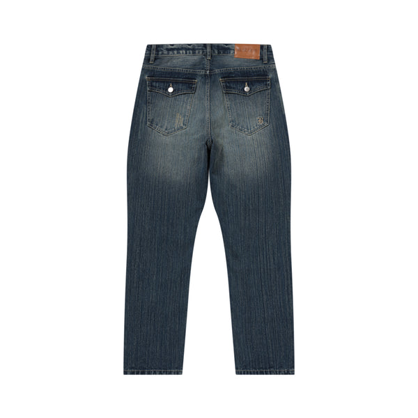 LEOPARD FLAP SLIM FIT JEANS INDIGO