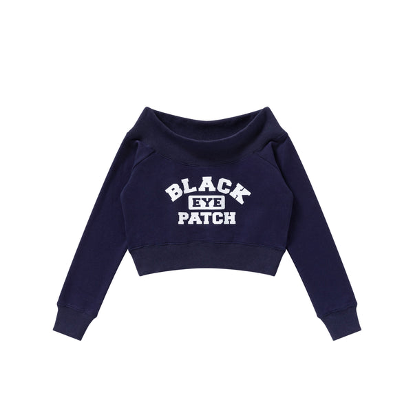 COLLEGE LOGO OFF SHOULDER SWEAT TOP NAVY