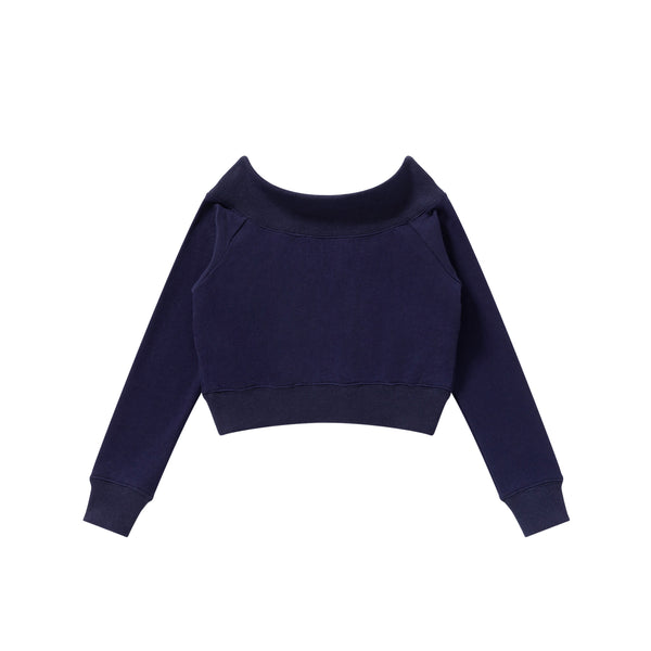 COLLEGE LOGO OFF SHOULDER SWEAT TOP NAVY