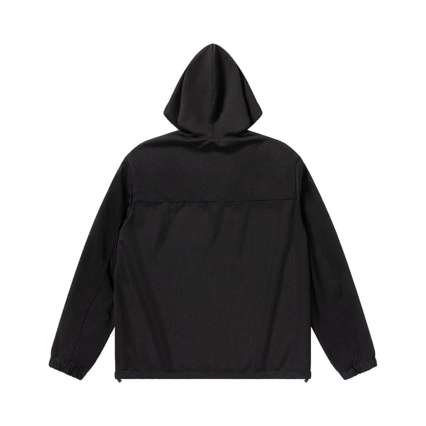 HOODED MESH ZIP HOODIE BLACK