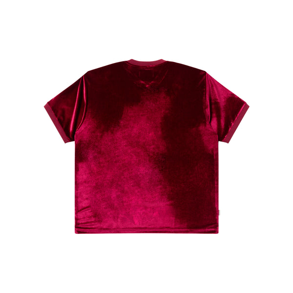 HWC LABEL EMBROIDERED VELOUR V NECK S/S SHIRT BURGUNDY