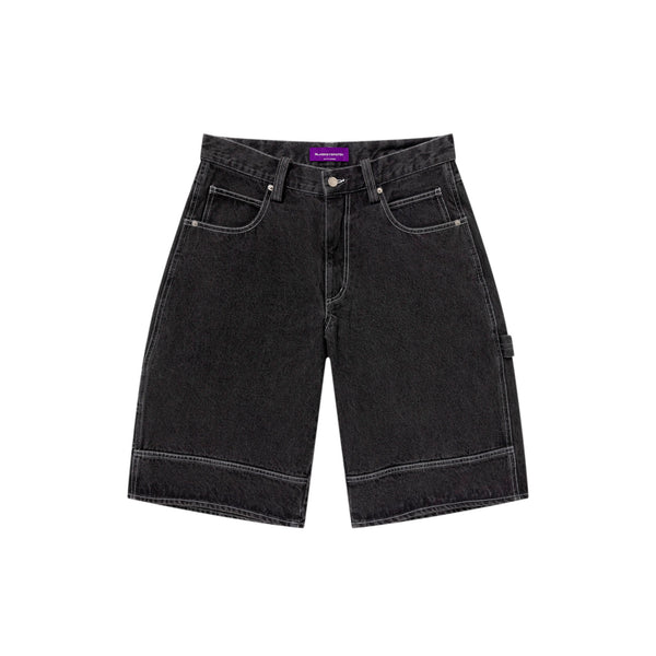 Statement Embroidered Baggy Denim Shorts, Black