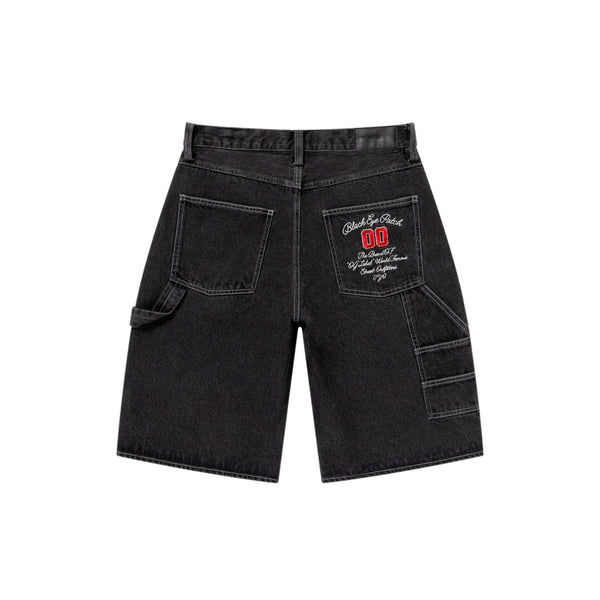 Statement Embroidered Baggy Denim Shorts, Black