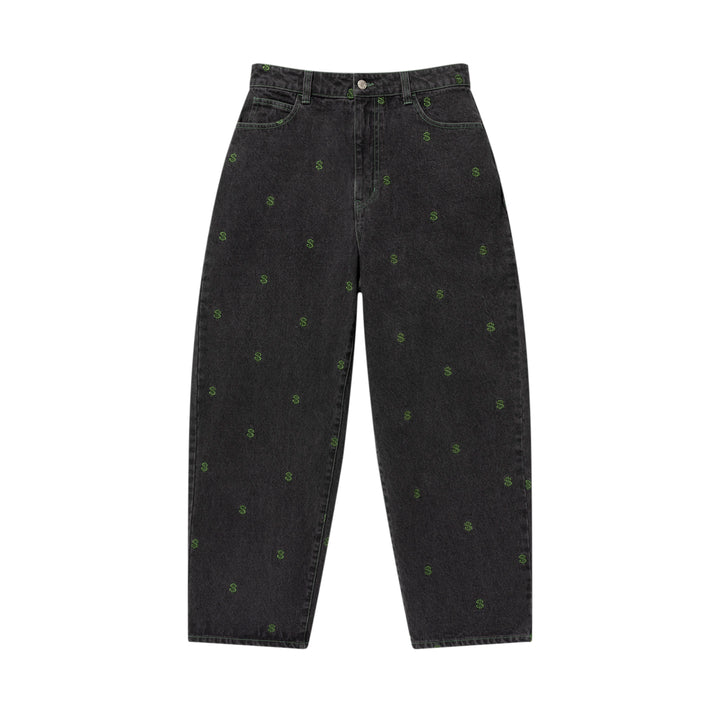 DOLLAR SIGN PATTERNED EXTRA BAGGY JEANS BLACK