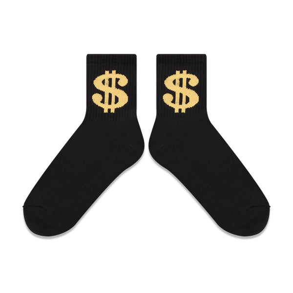 DOLLAR SIGN SOCKS BLACK/YELLOW