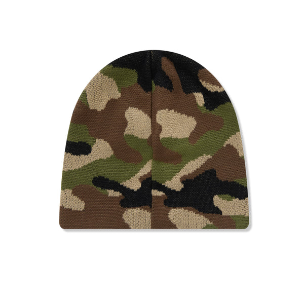 RHINESTONED SCRIPT SINGLE BEANIE WOODLAND CAMO