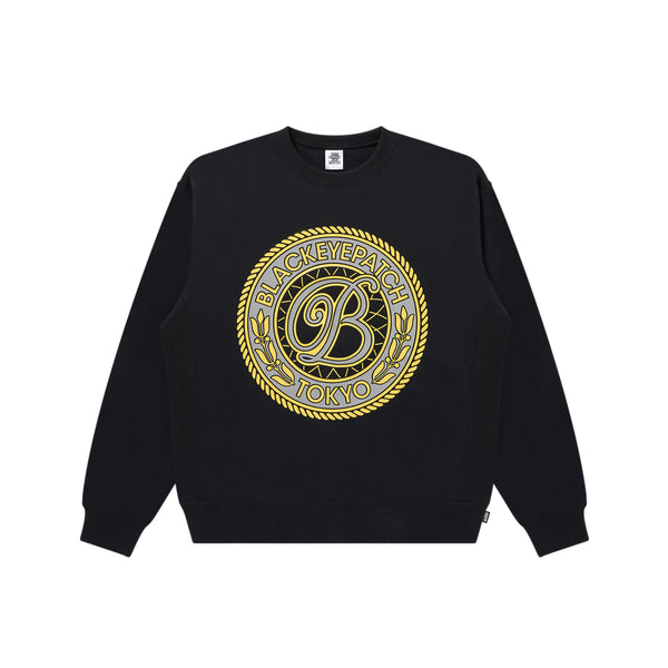 REFLECTIVE VINTAGE B EMBLEM CREW SWEAT BLACK