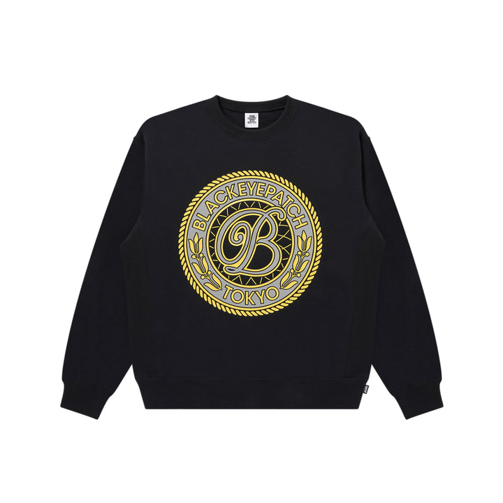 REFLECTIVE VINTAGE B EMBLEM CREW SWEAT BLACK