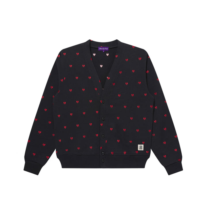 HEART BREAK PATTERNED SWEAT CARDIGAN BLACK