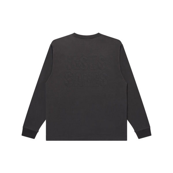 JESUS STITCHED L/S TEE CHARCOAL