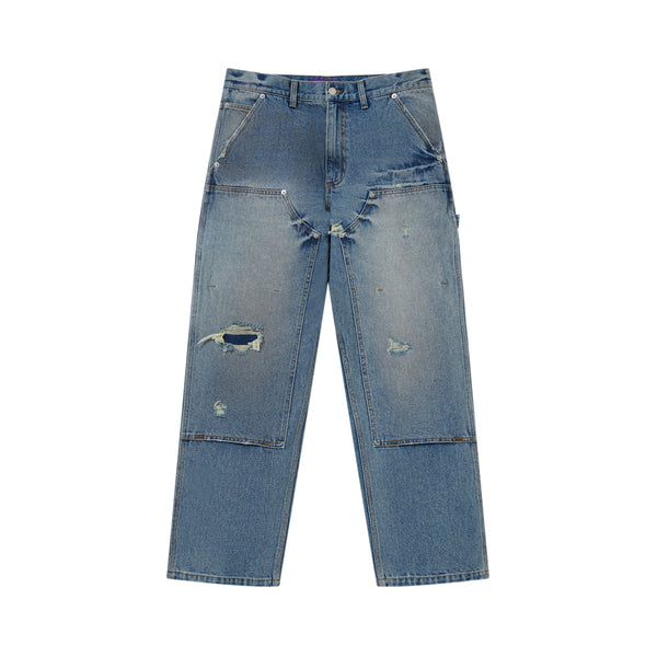 DOUBLE KNEE DAMAGED PAINTER PANTS INDIGO