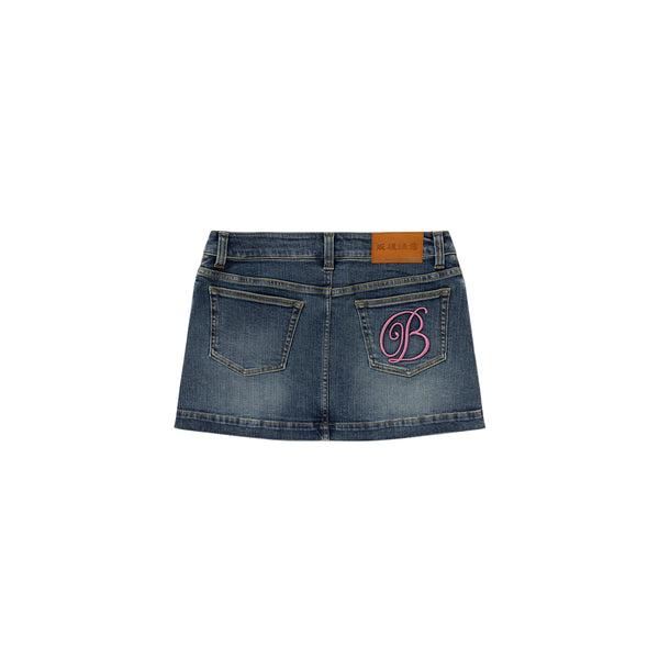 B EMBLEM DENIM MINI SKIRT