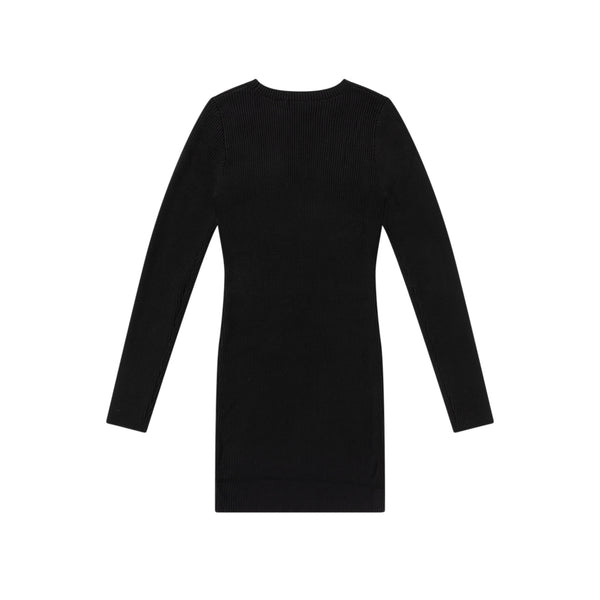 B EMBLEM RIBBED KNIT DRESS BLACK