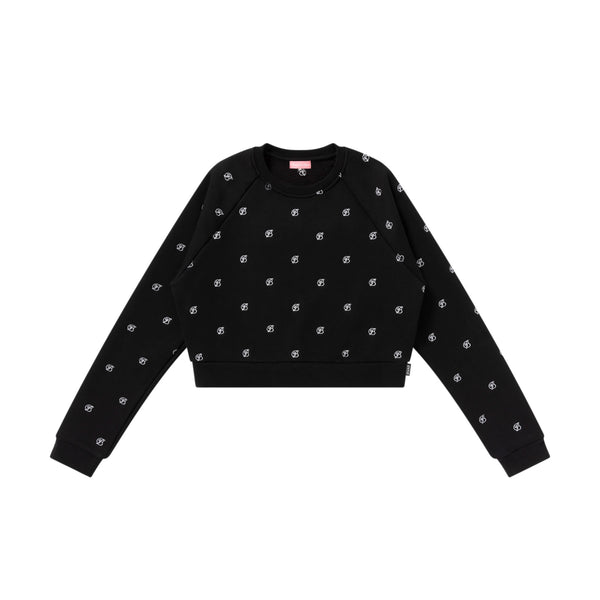 B EMBLEM PATTERN EMBROIDERED CREW SWEAT BLACK