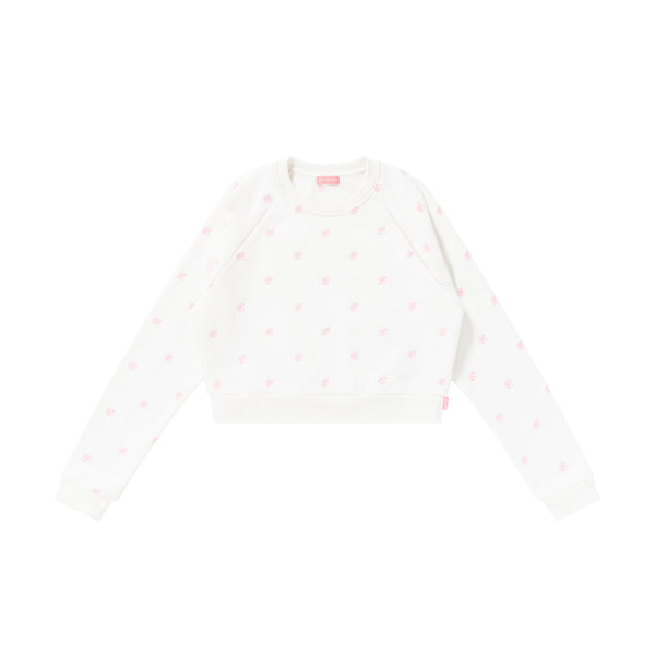 B EMBLEM PATTERN EMBROIDERED CREW SWEAT WHITE