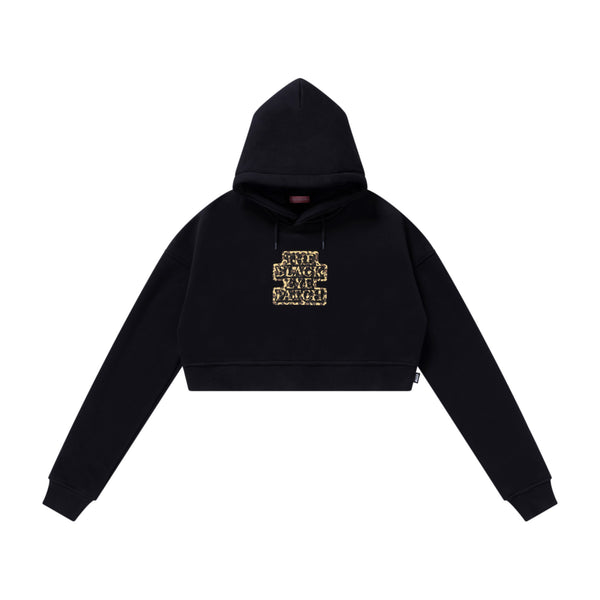 LEOPARD OG LABEL CROPPED HOODIE BLACK