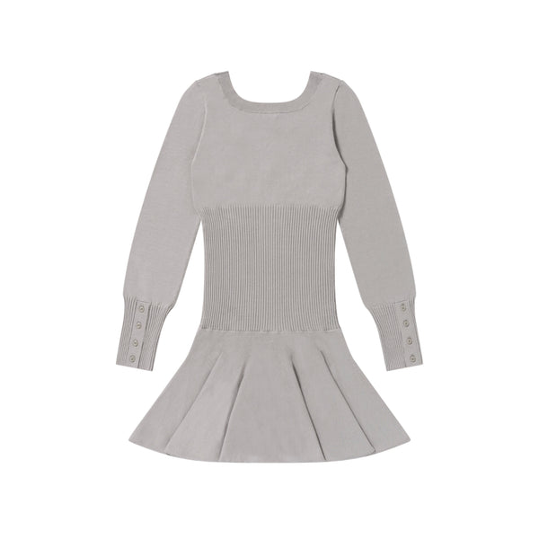 HENLEY NECK L/S KNITTED DRESS HEATHER GRAY