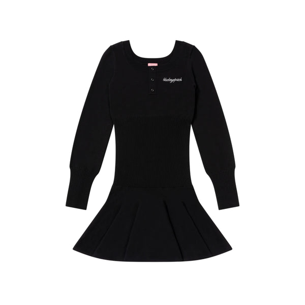 HENLEY NECK L/S KNITTED DRESS BLACK