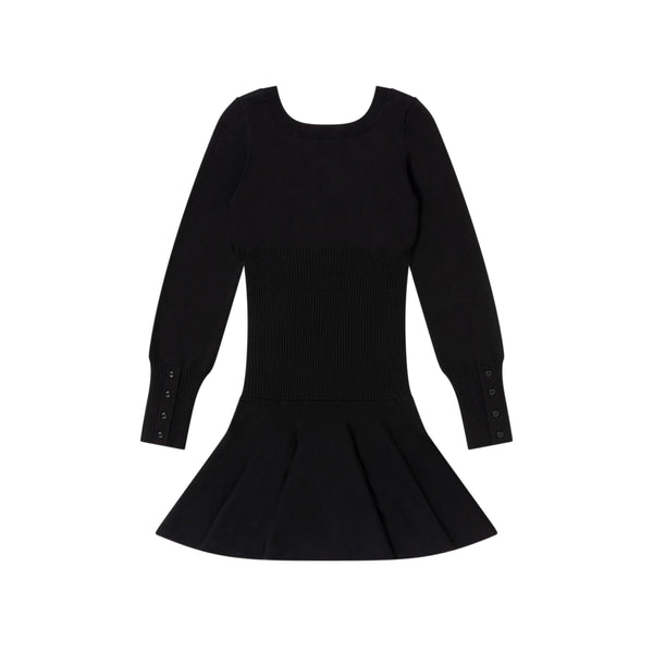 HENLEY NECK L/S KNITTED DRESS BLACK