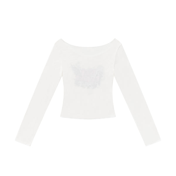 ROSES AND WINGS OFF SHOULDER L/S TEE WHITE