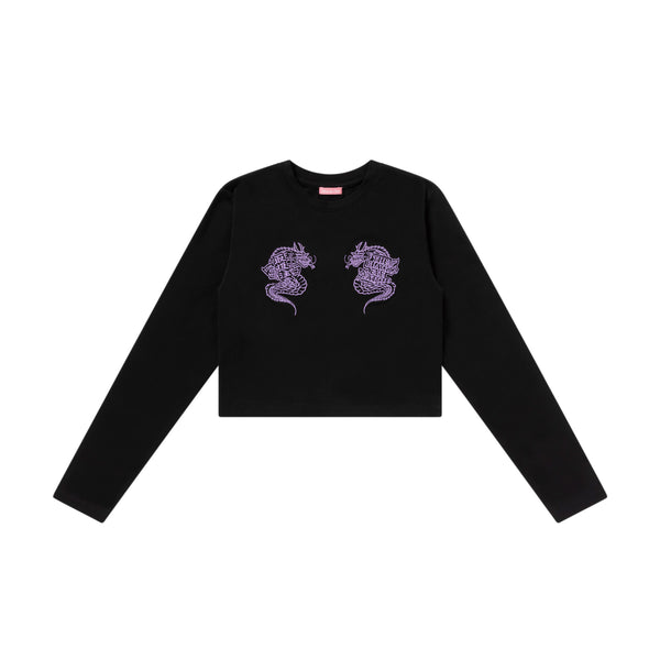 DRAGONS CROPPED L/S TEE BLACK