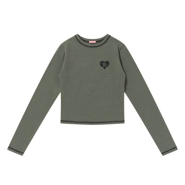 OG HEART CROPPED L/S TEE OLIVE