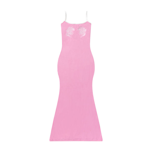 DRAGON RIBBED CAMISOLE LONG DRESS PINK