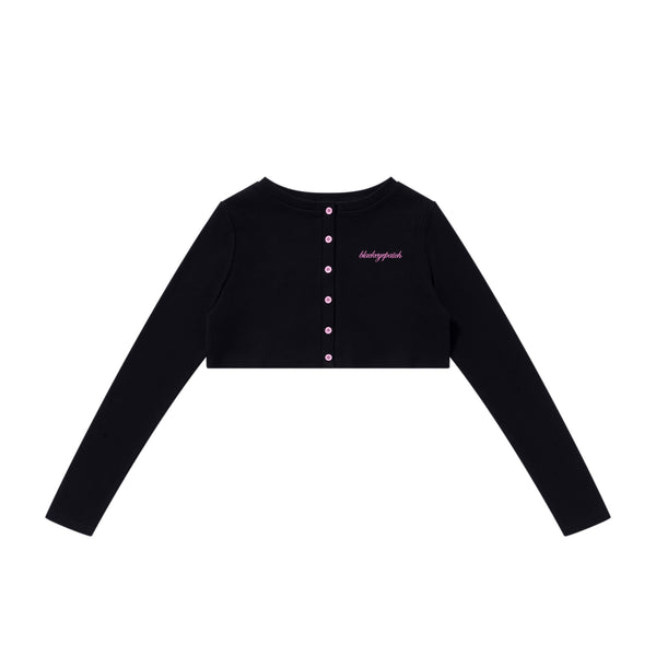 LOWERCASE SCRIPT CROPPED CARDIGAN BLACK