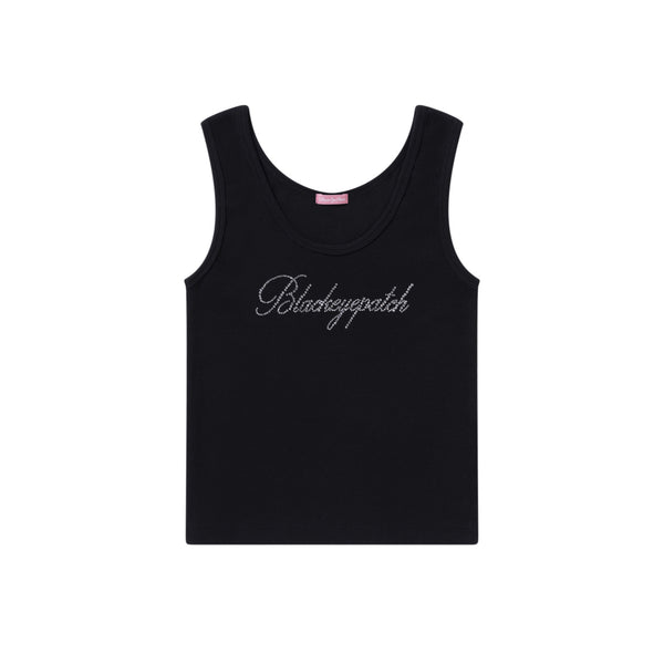 RHINESTONE SCRIPT LOGO TANK BLACK