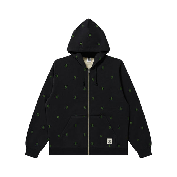 DOLLAR SIGN PATTERNED THERMAL ZIP HOODIE BLACK