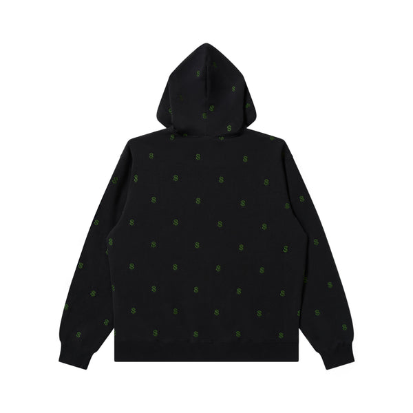 DOLLAR SIGN PATTERNED THERMAL ZIP HOODIE BLACK